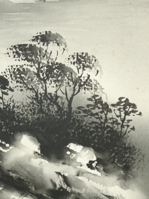 道具 ] - 道具 秀峰筆 水墨山水 肉筆絹本掛軸（保護箱） | ネット